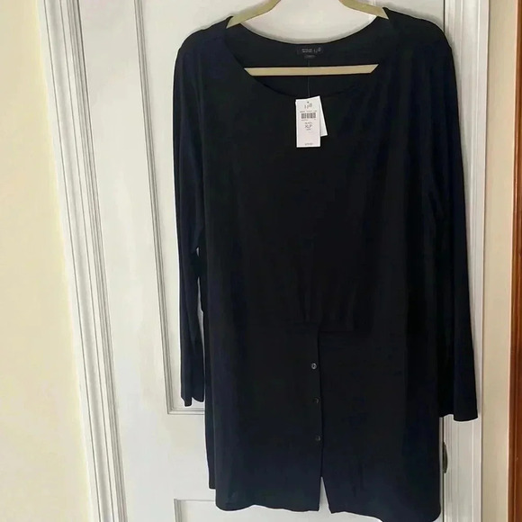 NWT JJill Stretch Knit Long Tunic Top Womens XL Petite Black Lagenlook Comfort - Picture 1 of 17
